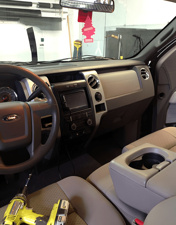 Vehicle interior with dashboard view