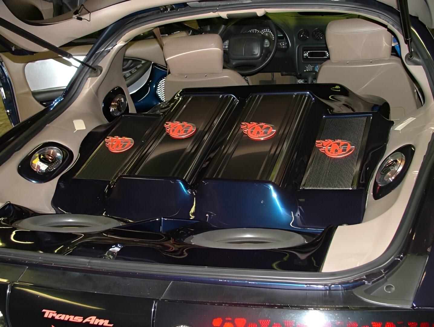 Trans Am trunk with custom audio setup