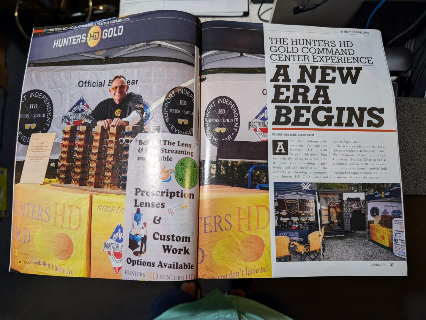 Magazine spread showing Hunters HD Gold booth