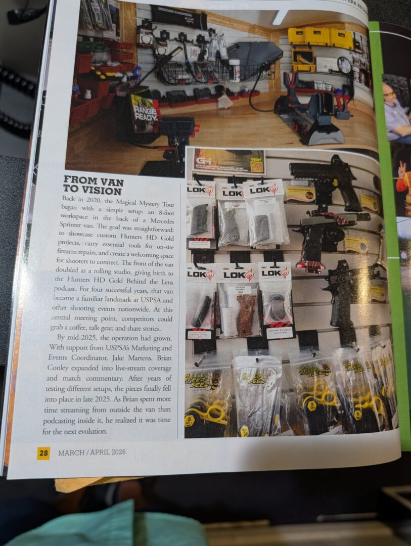 Magazine spread showing firearms and accessories